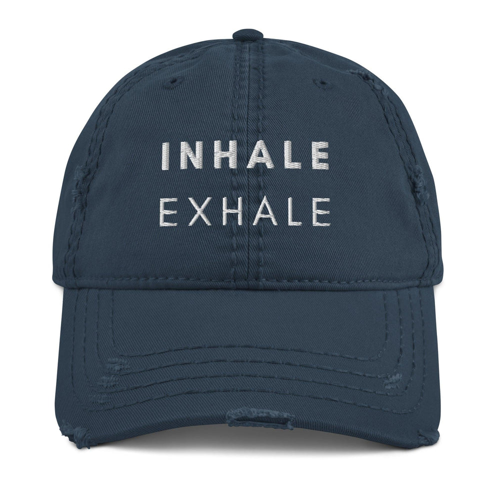 Inhale Exhale Distressed Mental Health Hat Navy Blue - Myndful Apparel