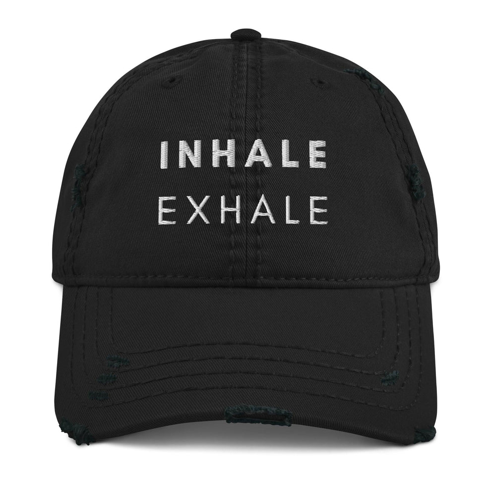 Inhale Exhale Distressed Mental Health Hat Black - Myndful Apparel